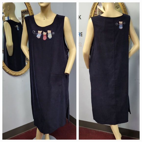 VINTAGE Kittens in Mittens maxi dress y2k grandmacore pinafore 16 2002 vtg - Picture 2 of 3